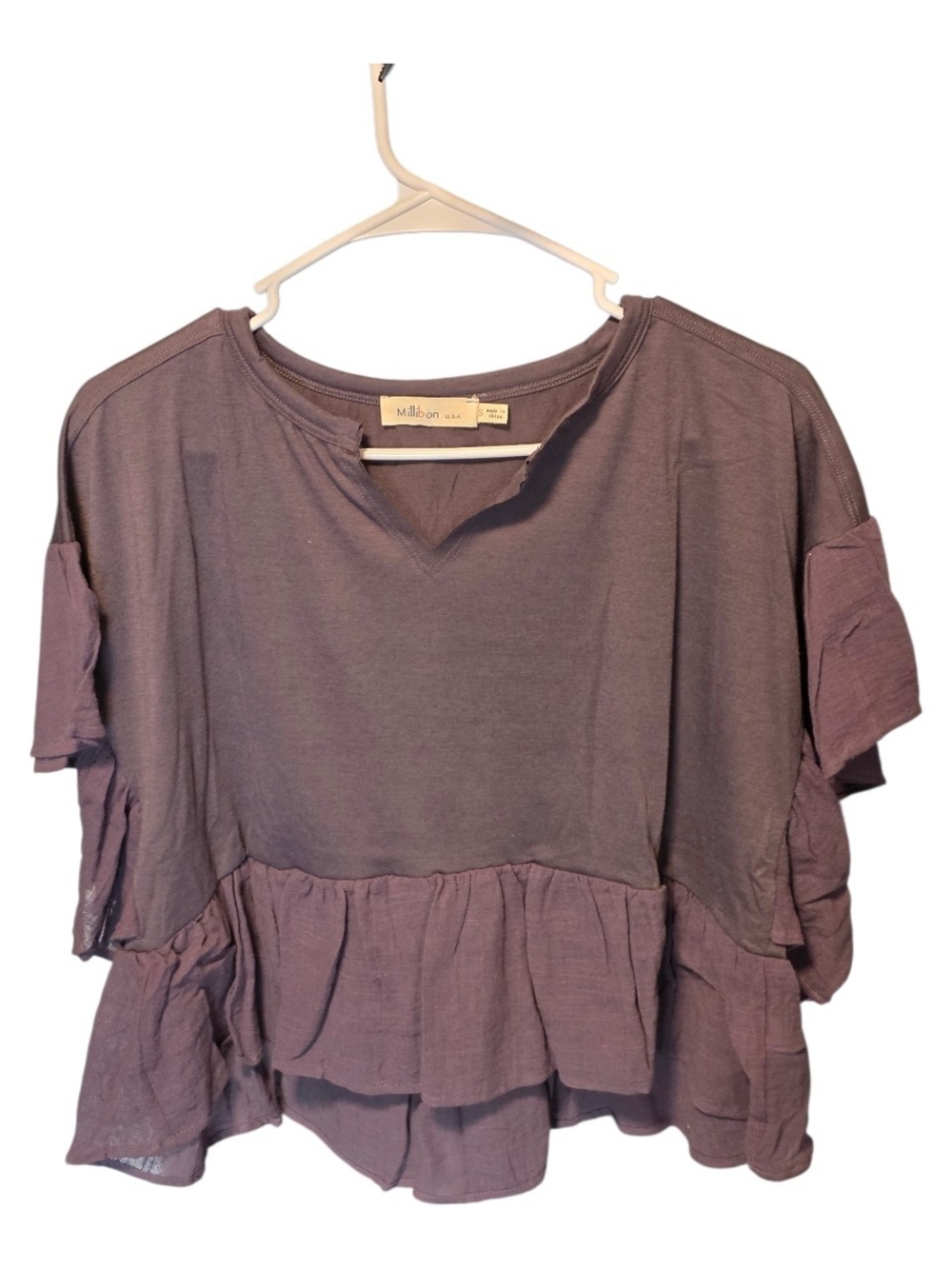 Millibon Lavender Ruffle Short Sleeve Top